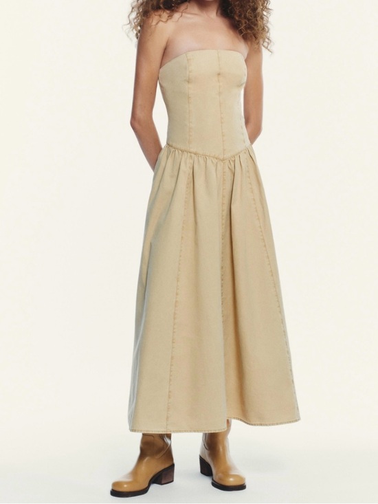 Zara Dresses & Skirts - Zara strapless midi dress made of fabric with a washing effect